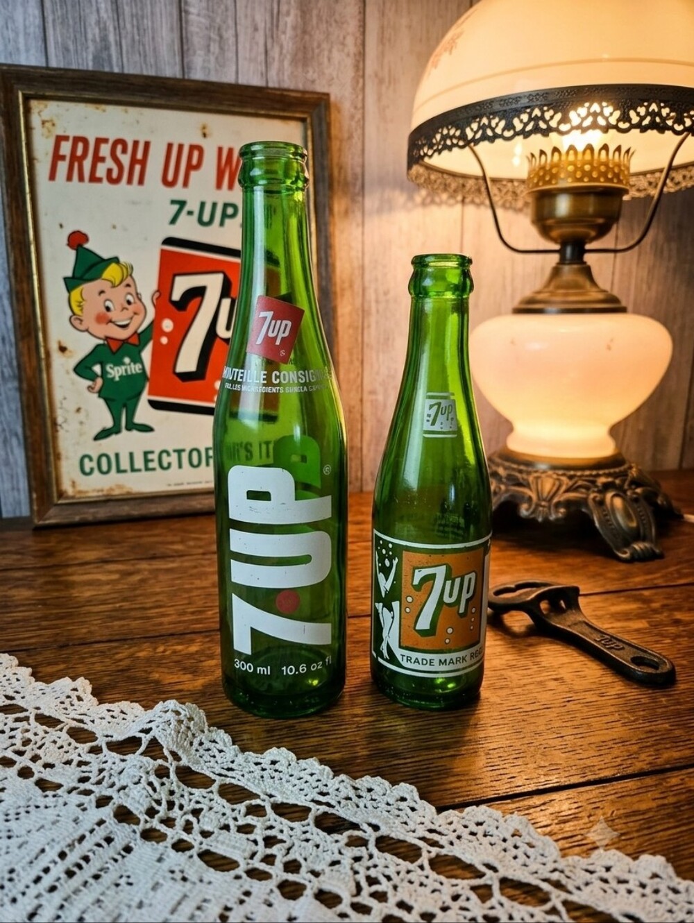 Vintage 7-Up Green Glass Bottles - Rare Edmonton Lithium Citrate & Classic 300ml